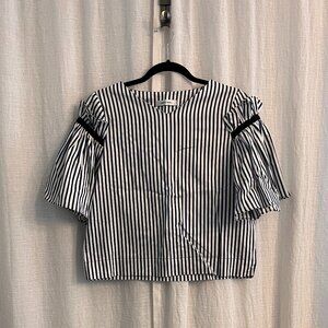 Genuine People Striped Shirt with Ruffled Shoulders